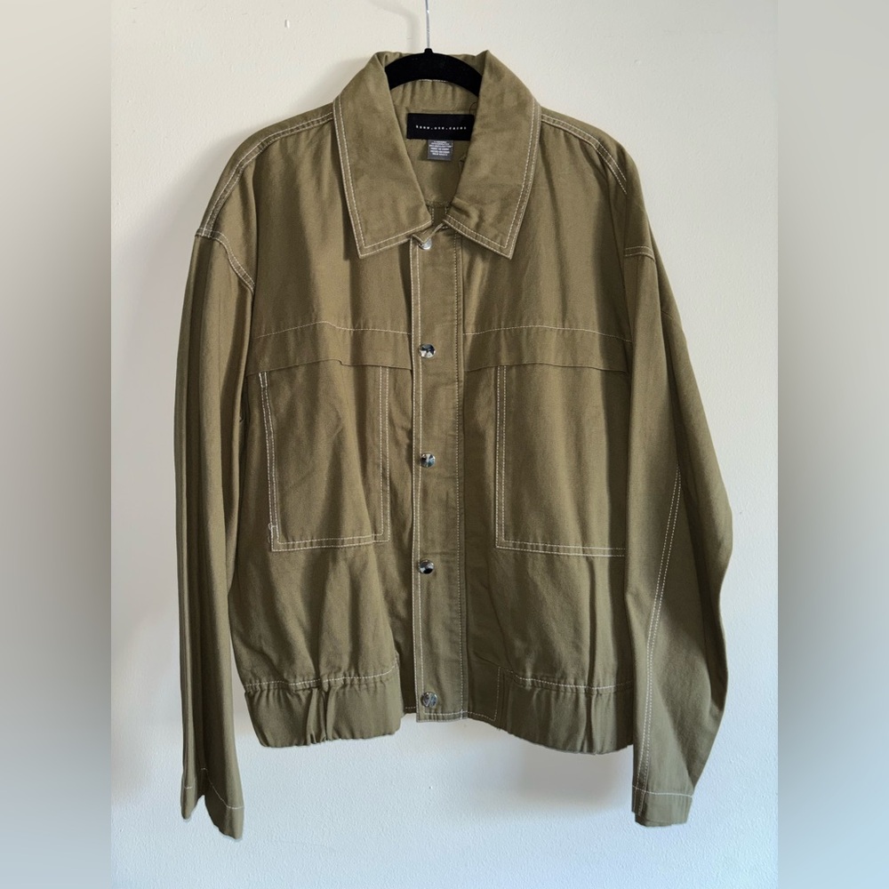 Urban Outfitters Know One Cares Green Twill Utility Bomber Jacket Sz L